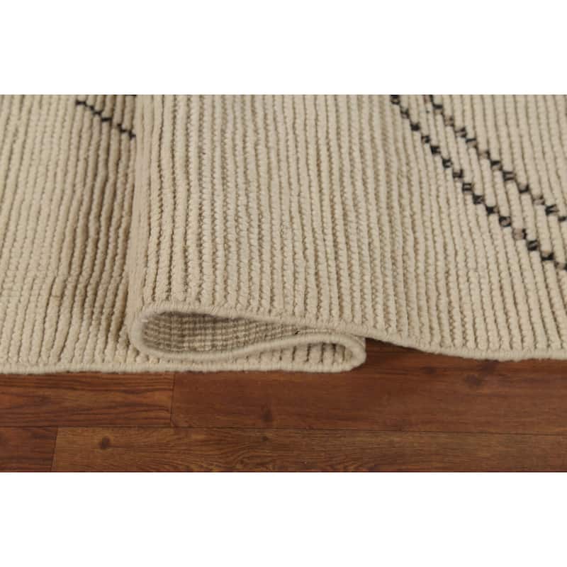 Moroccan Area Rug Handmade Beige Geometric Wool Carpet - 7'10"x 12'9"