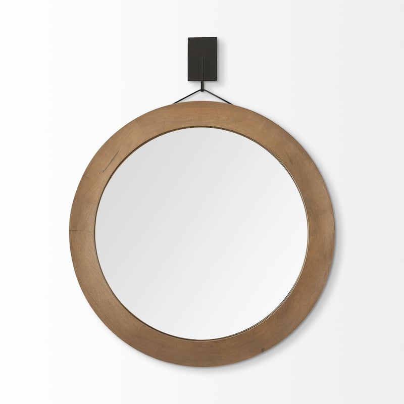 Avram Brown Solid Wood Frame With Metal Hanger Round Mirror - 44" x 44"