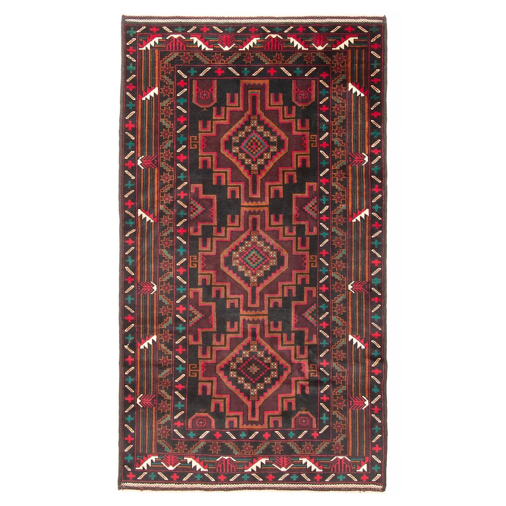 ECARPETGALLERY Hand-knotted Teimani Black Wool Rug - 3'10 x 6'9
