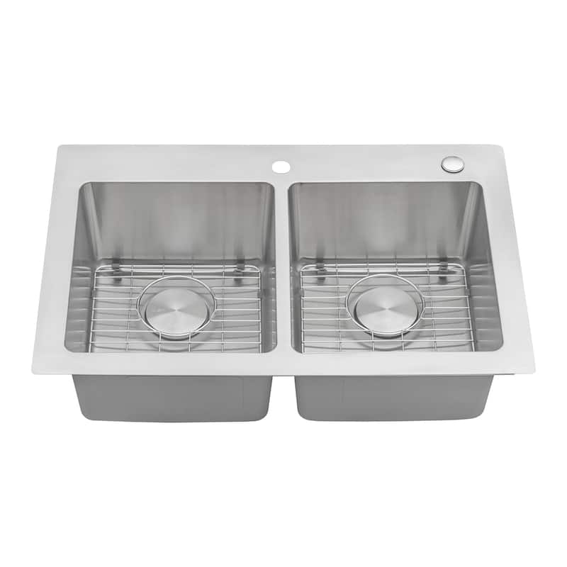 Ruvati 33 x 22 inch Drop-in Topmount Kitchen Sink 16 Gauge Stainless Steel 50/50 Double Bowl - RVM5150 - 8' x 11'