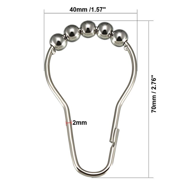 Shower Curtain Ring Hooks Rod Curtain Liners Iron Ball 10pcs - Single Roller Glide w Balls - 10 Pack