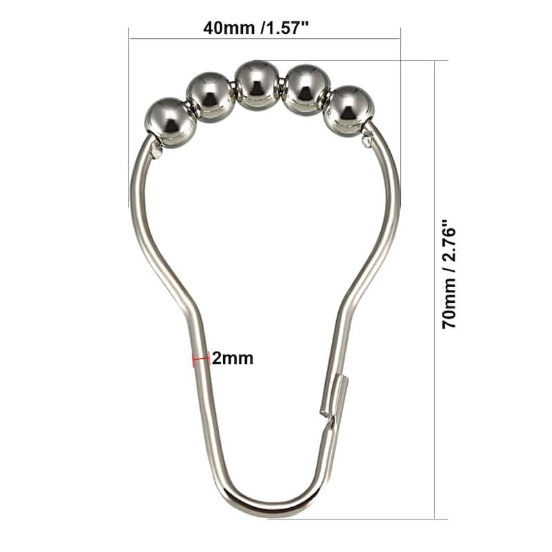 Shower Curtain Ring Hooks Rod Curtain Liners Iron Ball 8Pcs - Single Roller Glide w Balls - 8 Pack