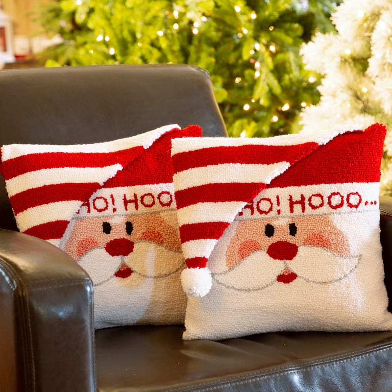 Glitzhome 14"L Hooked 3D Santa Snowman Christmas Throw Pillow Home Decor