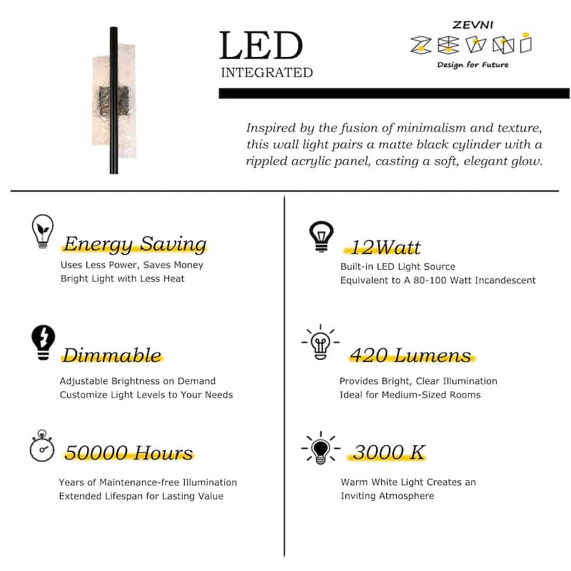 Modern 2-Light Wall Sconce Textured Acrylic Rectangular LED Integrated Light Fixture for Bathroom - 21.7 " L × 6.1 " W × 3.3 " D