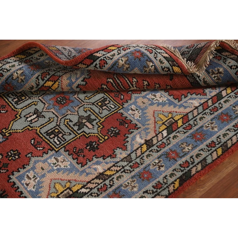 Geometric Heriz Serapi Indian Rug Hand-Knotted Wool Carpet - 4'0"x 6'0"