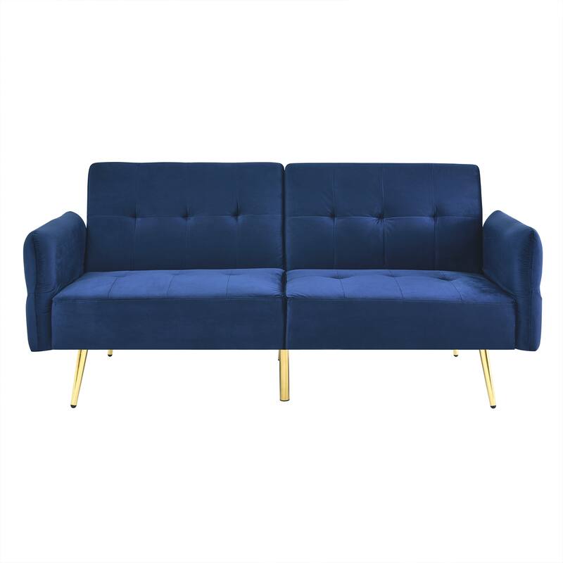 Velvet Futon Sofa Bed with Folded Armrests