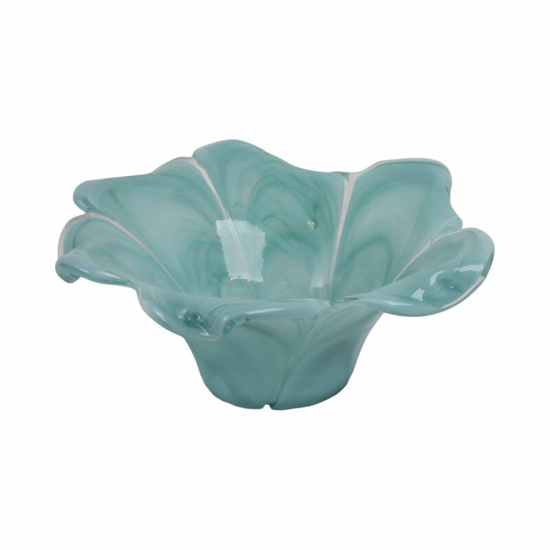 Swirl Flower-Shaped Glass Decorative Accent Bowl Home Decor -Blue