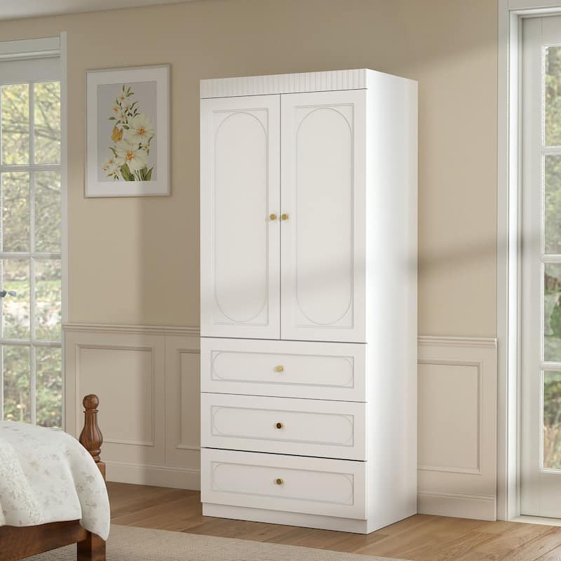2 Doors Armoire Wardrobe Closet with Ample Shelves Space Utility Armoire Closet and Bedroom Organization Unit