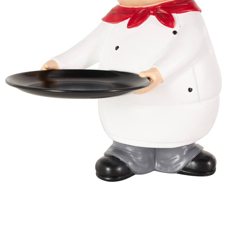 White Polystone Kitchen Decorative Figurine Chef Decorative Sculpture with Black Tray
