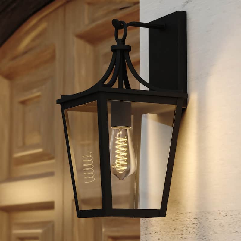 VAXCEL Cottage Grove 1-Light Matte Black Outdoor Wall Sconce made of Durable Metal, Clear Glass Shade, LED Compatible - 7.5-in W x 16-in H x 8.25-in D - Matte Black