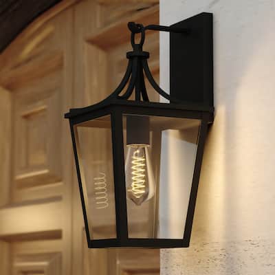 VAXCEL Cottage Grove 1-Light Matte Black Outdoor Wall Sconce made of Durable Metal, Clear Glass Shade, LED Compatible