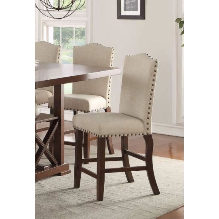 Classic Cream Upholstered Cushion Chairs Set of 2pc Counter Height Dining Chair Nailheads Solid wood Legs