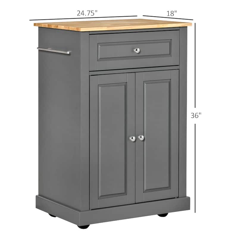 HOMCOM Rolling Kitchen Island Cart, Portable Serving Trolley Table with Drawer, Adjustable Shelf and 2 Towel Racks