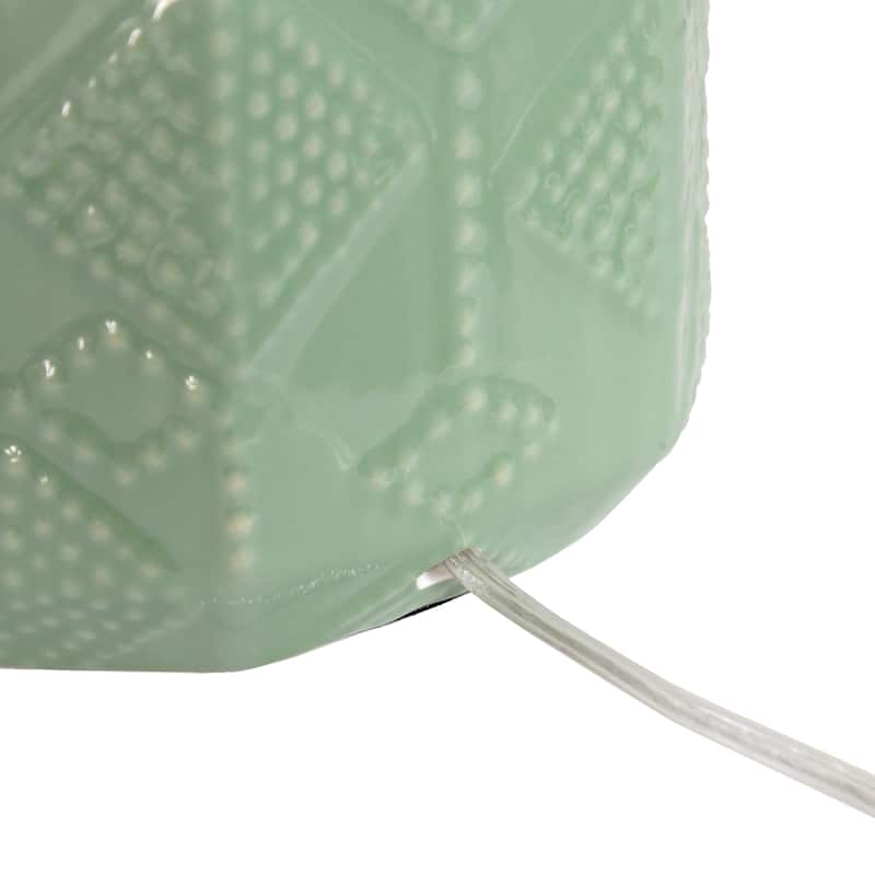 19" Contemporary Ceramic Table Lamp with White Linen Shade and Rotary Switch for Bedroom or Office - 12”L x 12”W x 19”H