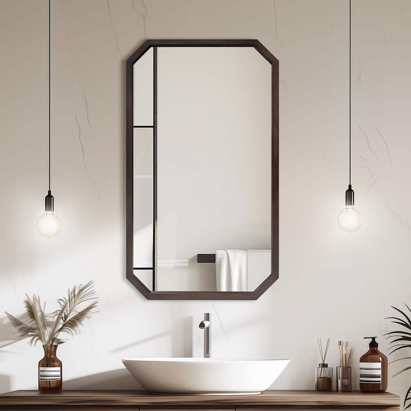 Industrial Black Walnut Wood Framed Accent Wall Mirror