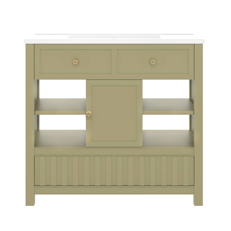 36" Bathroom vanity with sink, multi-functional bathroom cabinet with doors and storage shelves, featuring drawers