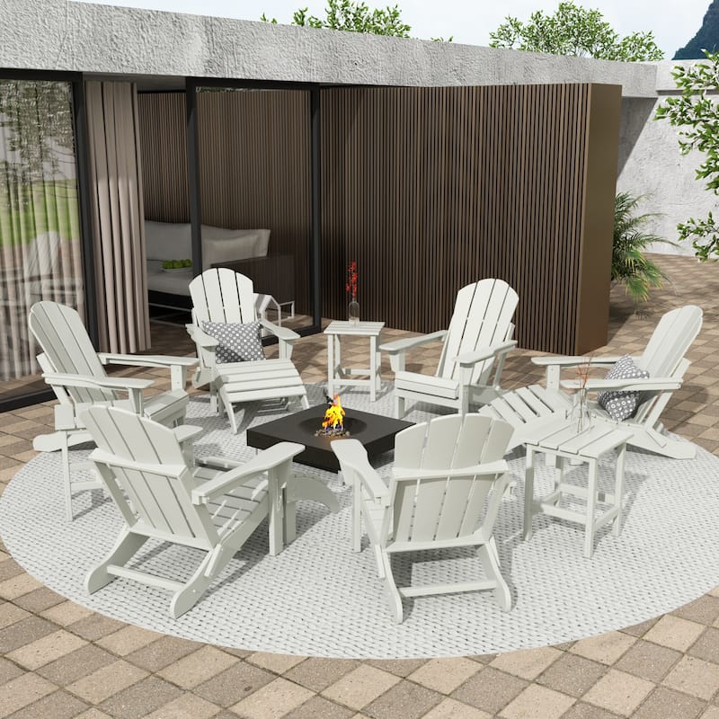 Laguna Hdpe All Weather Outdoor Patio Foldable Adirondack Chairs Conversation Set (12-Piece Set) - Sand