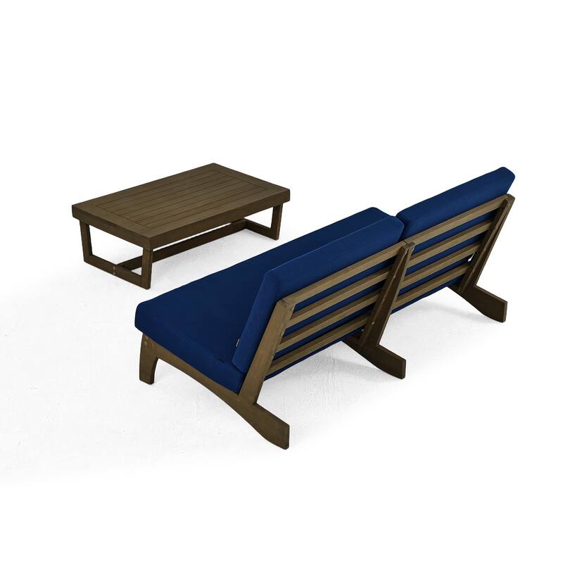 3-Seat Outdoor Sofa Set with Solid Wood Coffee Table, Weather-Resistant Cushions