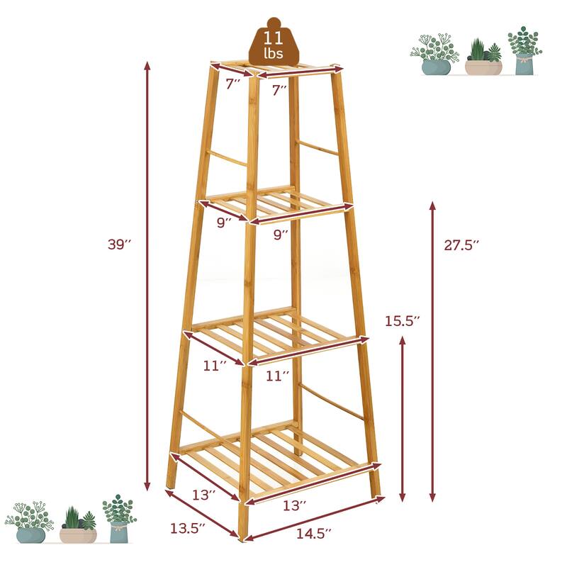 Costway Bamboo Tall Plant Stand Pot Holder Display Shelving Unit - 14.5'' x 13.5'' x 39''