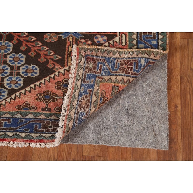 Brown Bakhtiari Persian Vintage Runner Rug Handmade Wool Carpet - 3'10"x 9'6"