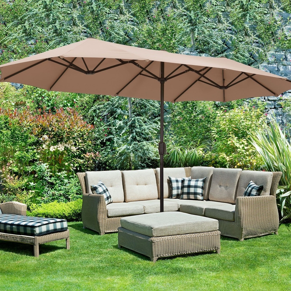 cheapest patio umbrella SUPERJARE 13FT Outdoor for Patio, Double sided Pool Umbrellas with Fade Resistant Canopy, Large Table Umbrella for Deck, Market, Backyard Enjoy effortless operation with the hand Costway 15' Market Outdoor Umbrella