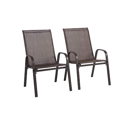2 Piece Patio Chairs, Outdoor Camping Chairs with Breathable Textilene Fabric, Set of 2 Garden Chairs with Armrest High Backrest