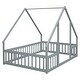 preview thumbnail 12 of 13, Wood House-Shaped Full Floor House Bed with Fence,Guardrails