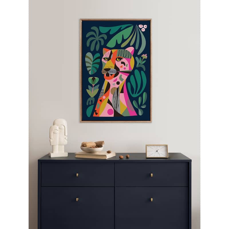 Kate and Laurel Sylvie Beaded Leopard Framed Canvas by Rachel Lee