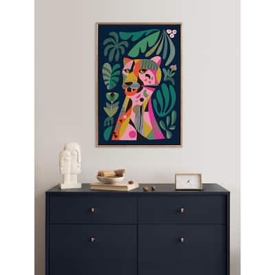 Kate and Laurel Sylvie Beaded Leopard Framed Canvas by Rachel Lee
