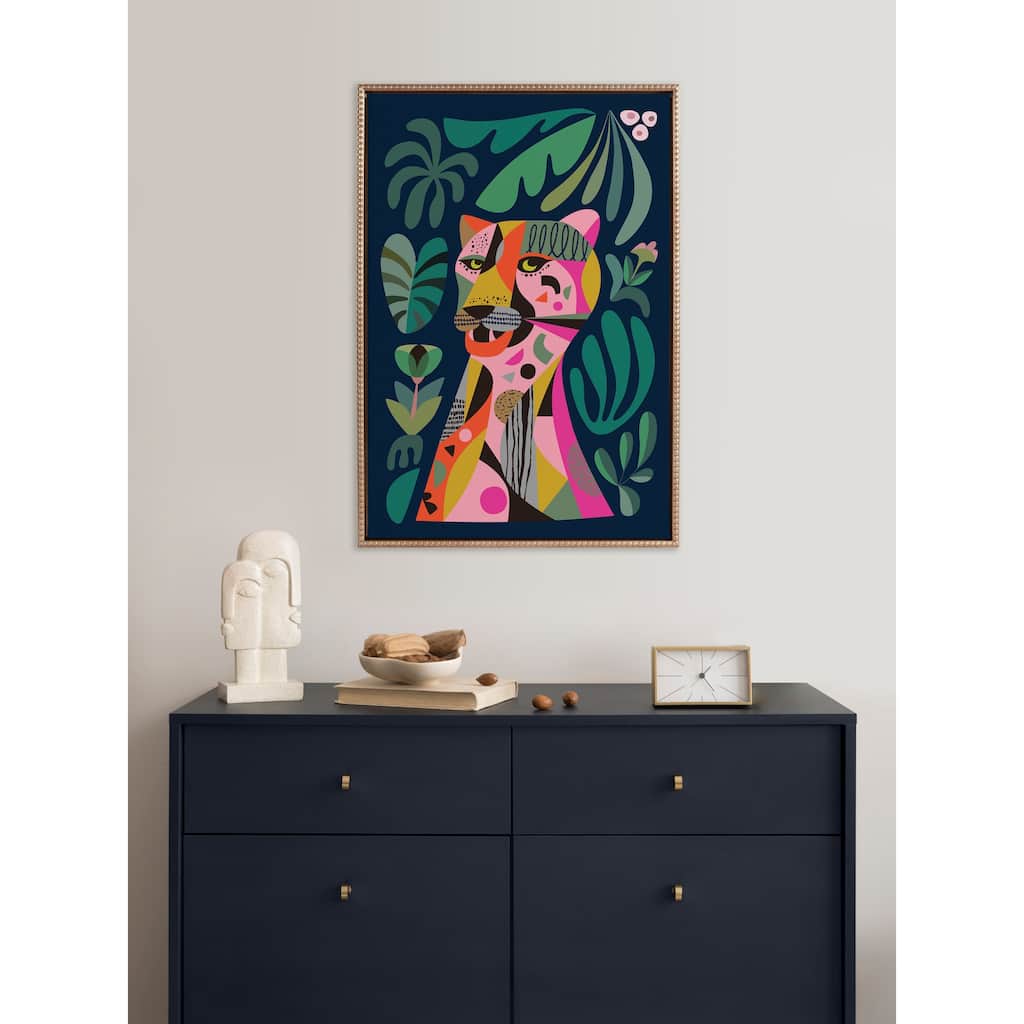 Kate and Laurel Sylvie Beaded Leopard Framed Canvas by Rachel Lee