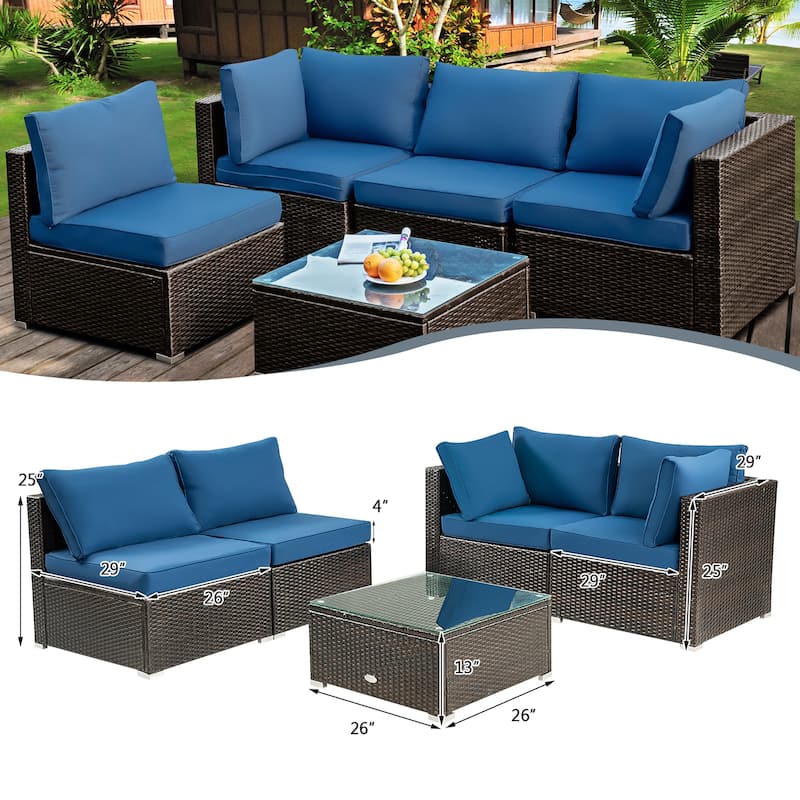 5 Pieces Patio Furniture Set Rattan Outdoor Sectional Conversation Set