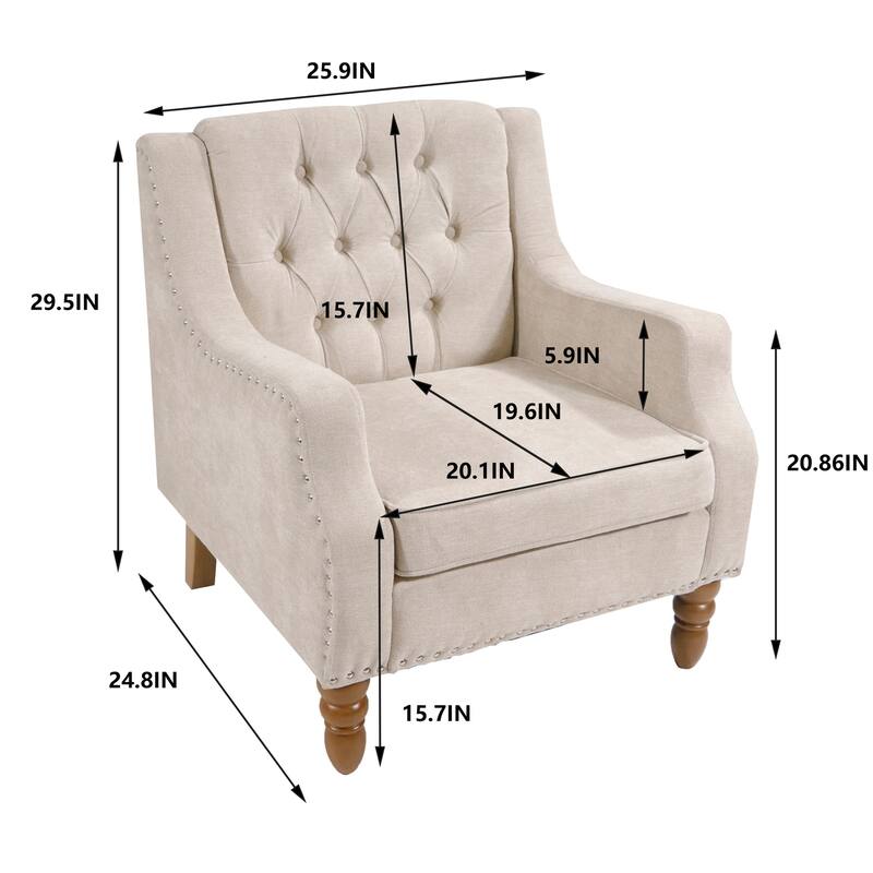 Homy Lin Tufted Accent Chair with Nailhead Trim – Upholstered Single Sofa for Living Room