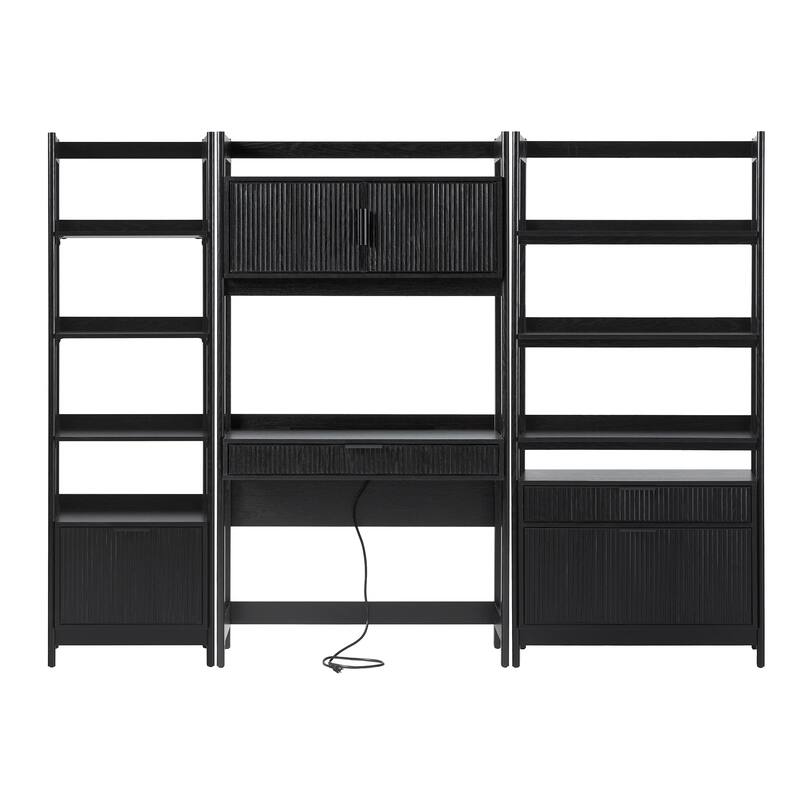 Walker Edison 3-Piece Set Hutch Desk with 1 Narrow and 1 Wide Bookcase