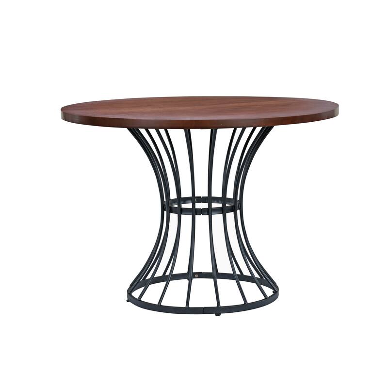 42" Round Dining Table -Solid Wood-Look Top, Heavy-Duty Wrought-Iron Pedestal Base, Compact Kitchen & Breakfast-Nook Furniture