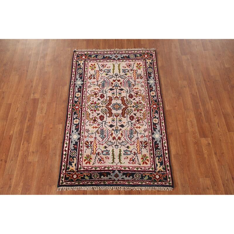 Floral Transitional Oushak Oriental Accent Rug Handmade Wool Carpet - 3'0"x 4'11"