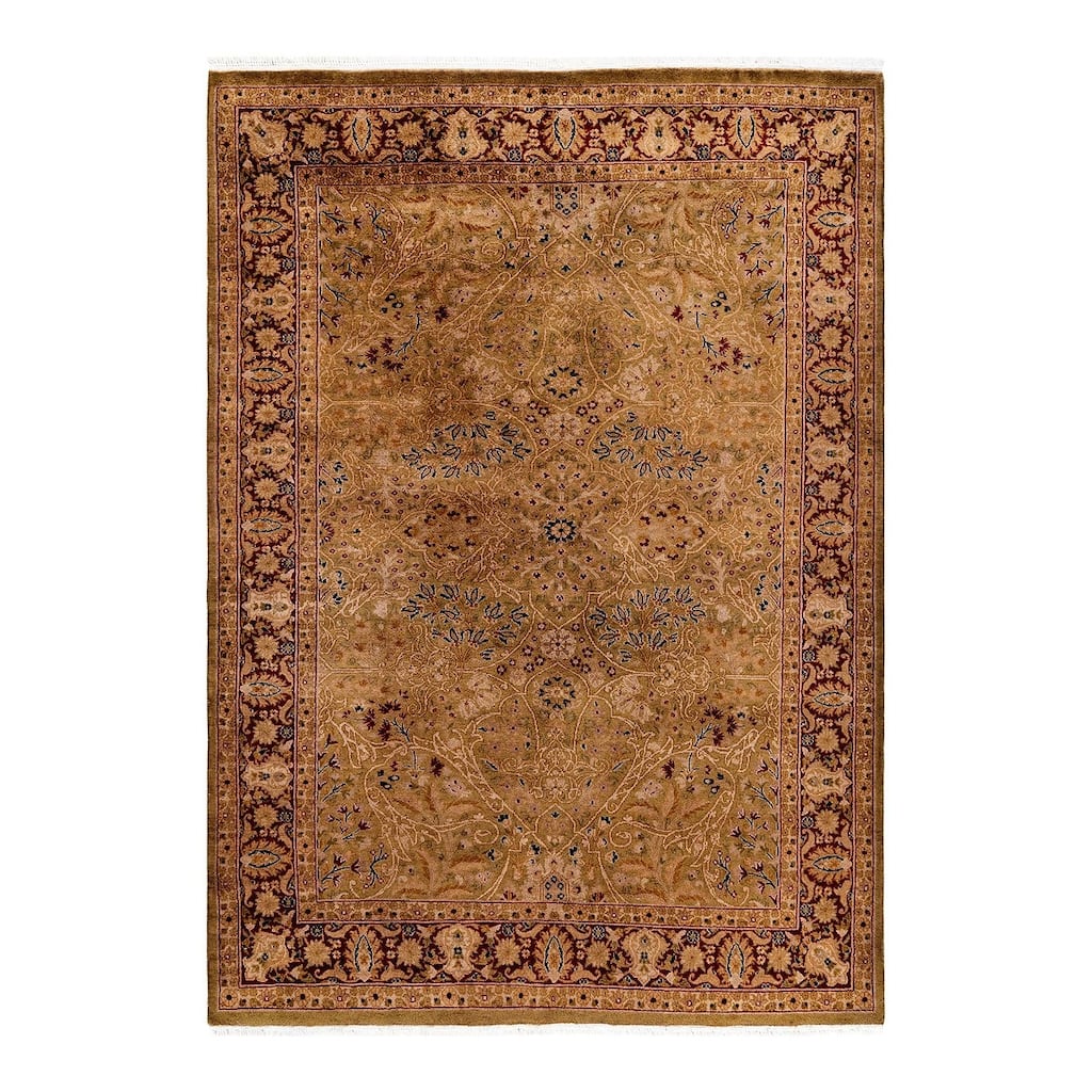 Overton Hand Knotted Wool Vintage Inspired Modern Contemporary Overdyed Brown Area Rug - 4' 3" x 5' 10"