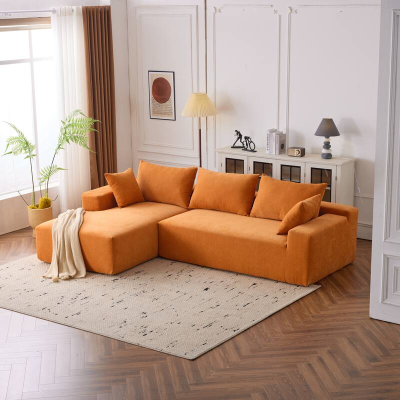 Floor Sleeper Sofa Cloud Upholstered Sectional Sofa L-shape Recliner Couch with Chaise Lounge and Pillows for Living Room
