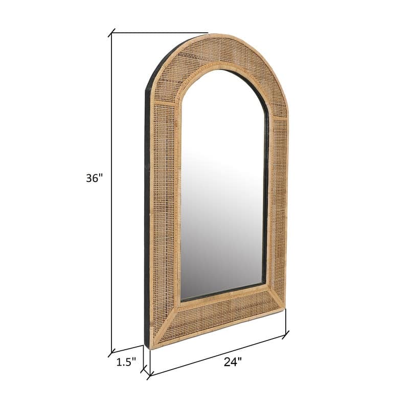 Delara Boho Arch Rattan Wall Mirror - 36"H x 24"W x 1.5"D