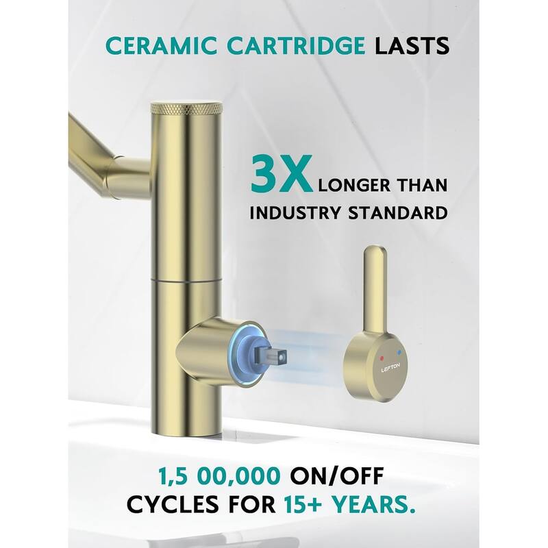 Lefton Rotatable Single Hole Bathroom Sink Faucet with Built-in Filter, Temperature Display in Fahrenheit, 2 Water Modes