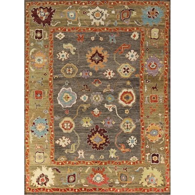 Hand Knotted Oriental 100% Wool Carpet Transitional All-Over Greys & Charcoal Oushak Area Rug - 10' 0'' X 8' 0''