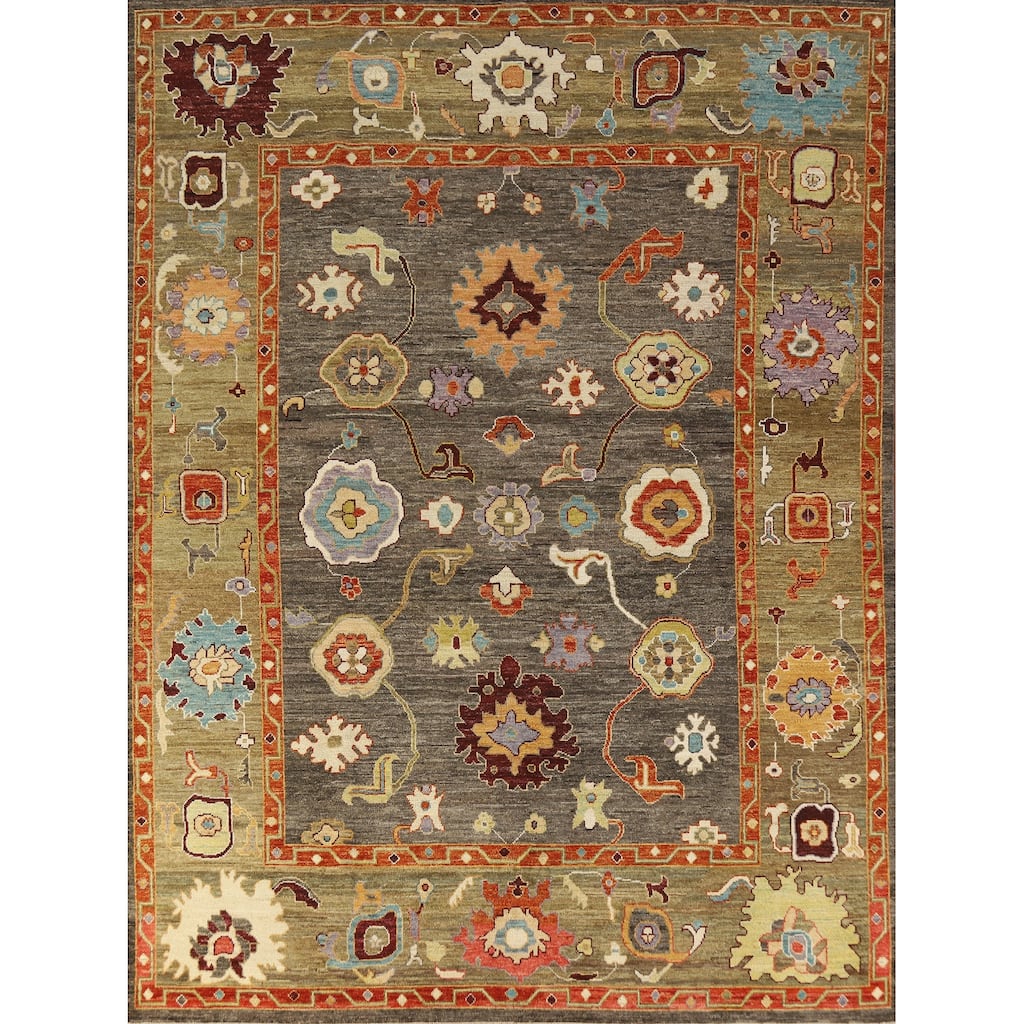 Hand Knotted Oriental 100% Wool Carpet Transitional All-Over Greys & Charcoal Oushak Area Rug - 10' 0'' X 8' 0''