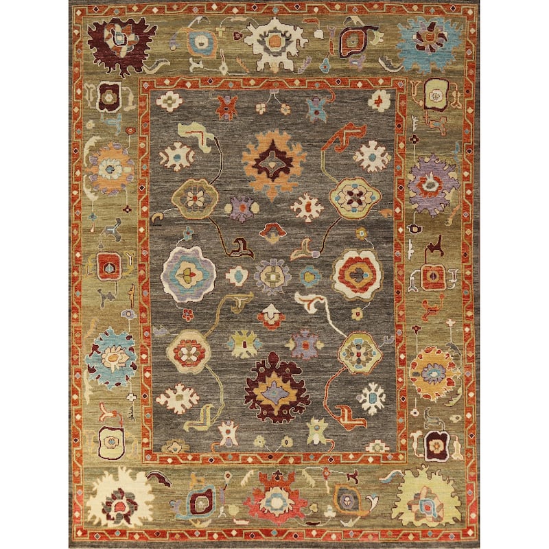 Hand Knotted Oriental 100% Wool Carpet Transitional All-Over Greys & Charcoal Oushak Area Rug - 10' 0'' X 8' 0''