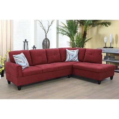 2-Pieces Sectional Sofa & Chaise,Burgundy,Flannelette(09704B-2)