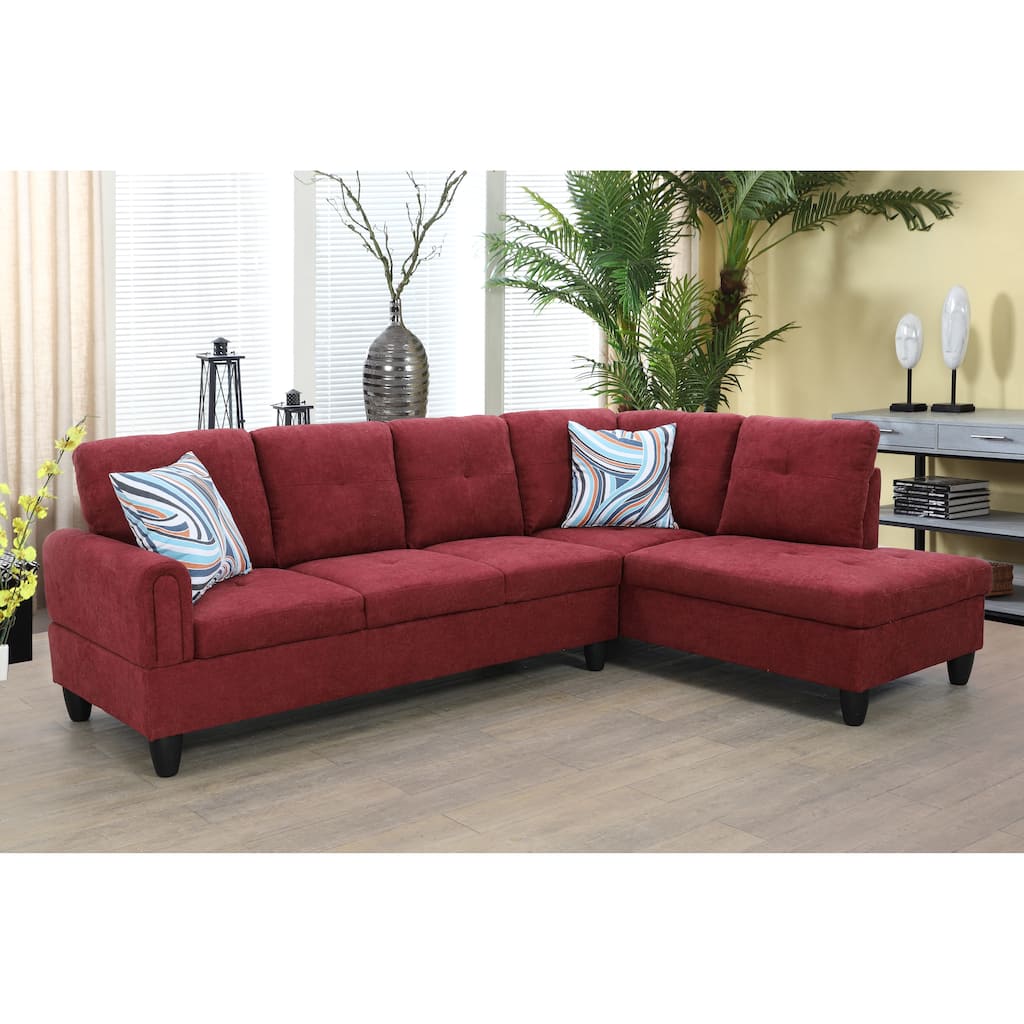 2-Pieces Sectional Sofa & Chaise,Burgundy,Flannelette(09704B-2)