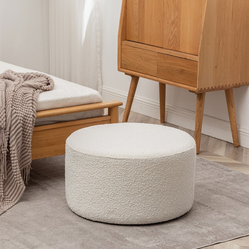 KINWELL Round Upholstered Pouf Ottoman Footrest