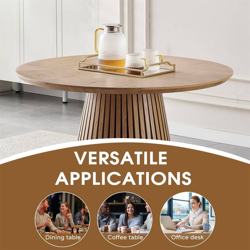 Modern Round Wood Dining Table, Multi-Functional & Space-Saving Design