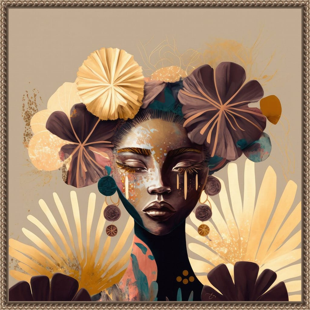 Tribal Bokeh by Bella Eve Framed Canvas Wall Art Print - Sylvie Beaded Gold