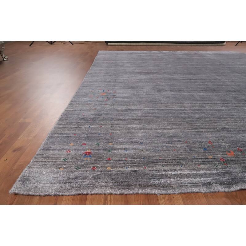 Hand Knotted Oriental 100% Wool Carpet Tribal Animal Pictorial Greys & Charcoal Gabbeh Area Rug - 12' 3'' X 9' 3''