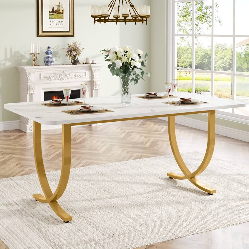 63 Inch White Rectangular Dining Table for 4 to 6