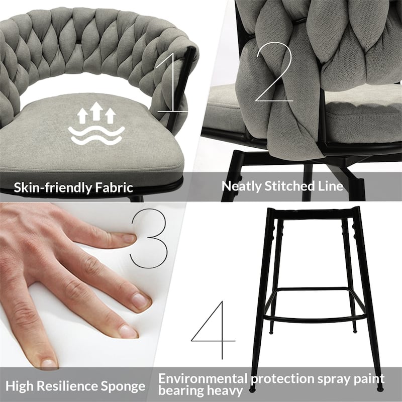 Swivel Upholstered Bar Stools with Back Footrest (Set of 2) - N/A